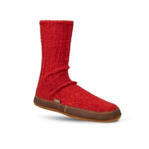 Acorn Slipper Socks Crimson Ragg Wool Red Barefoot Cabincore Lumberjack Unisex